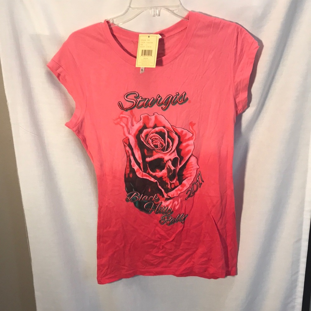 NWT Sturgis 2017 ladies size L pink shirt sleeved T-shirt